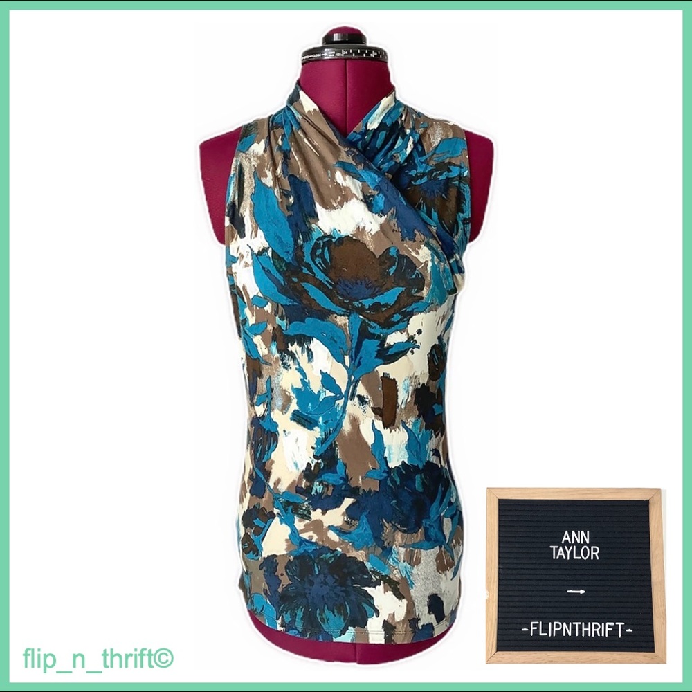 🌷ANN TAYLOR Blue/Tan Print Top